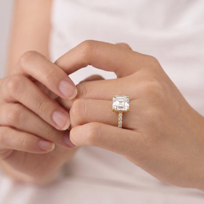 2.5 Carat Square Asscher Cut Moissanite Diamond Ring with Pavé Setting