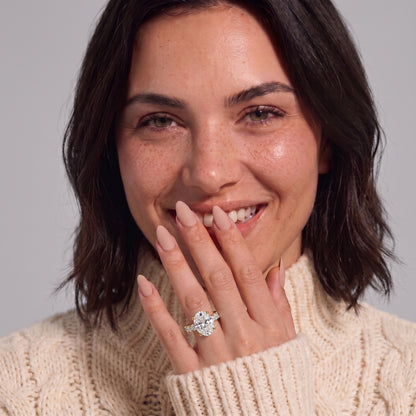 4 Carat Oval Cut Moissanite Diamond Engagement Ring with Pavé Band