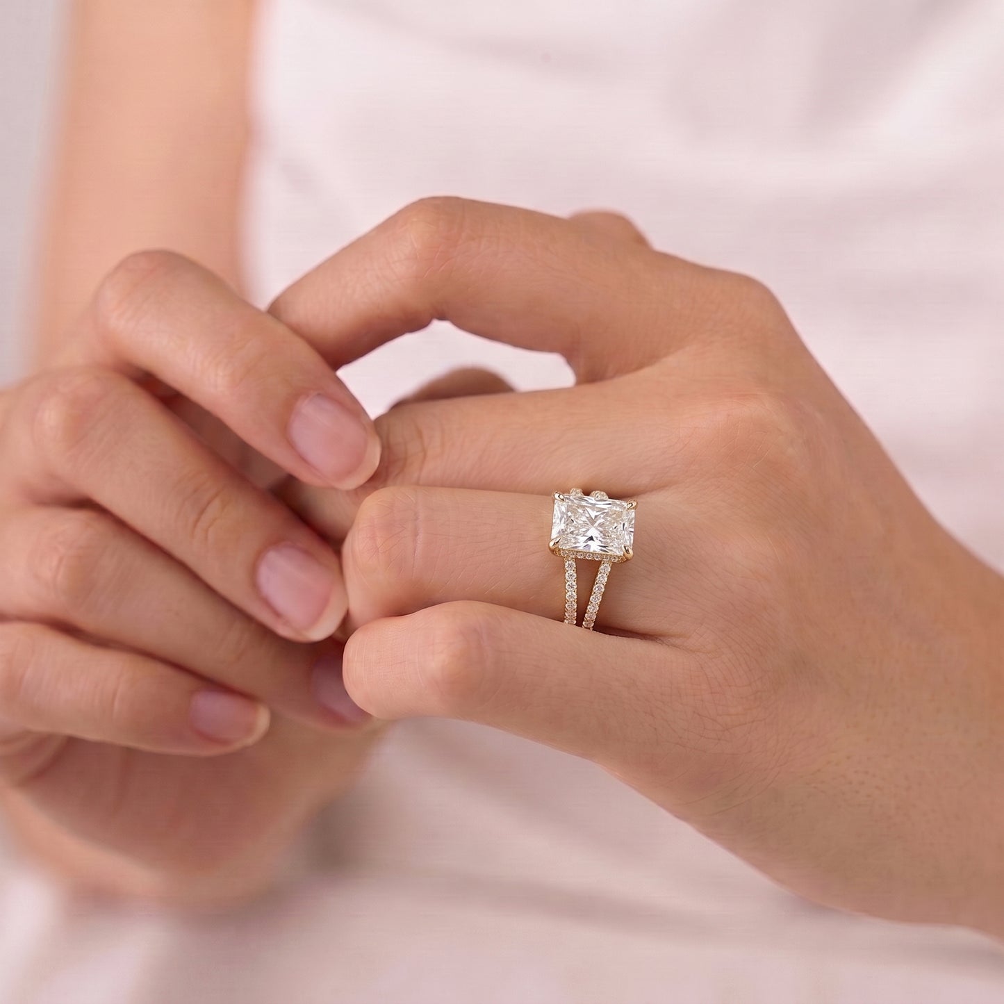 3 Carat Radiant Cut Moissanite Diamond Engagement Ring Pavé Setting