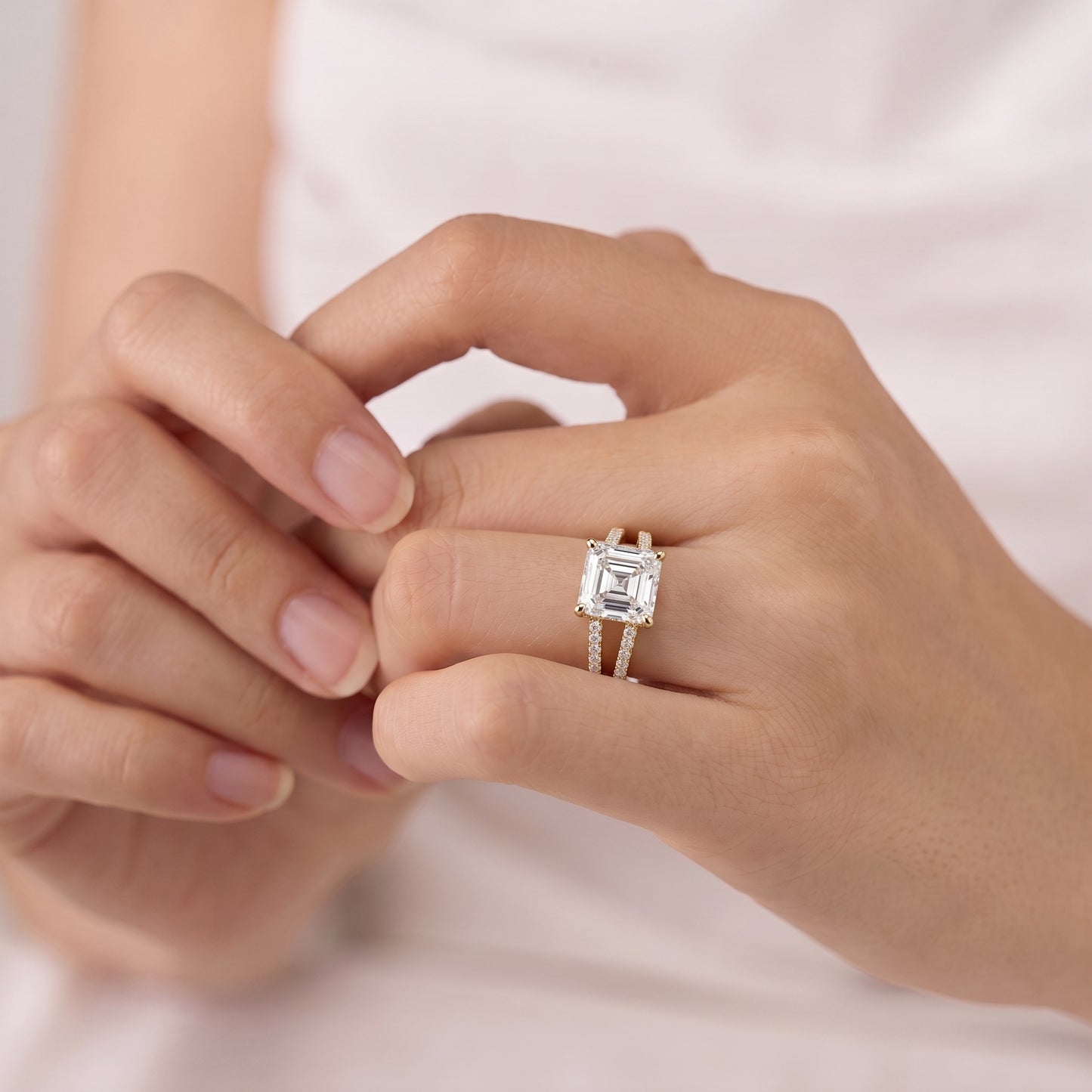 3 Carat Asscher Cut Moissanite Diamond Solitaire Engagement Ring