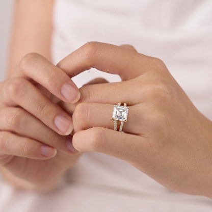3 Carat Asscher Cut Moissanite Diamond Solitaire Engagement Ring