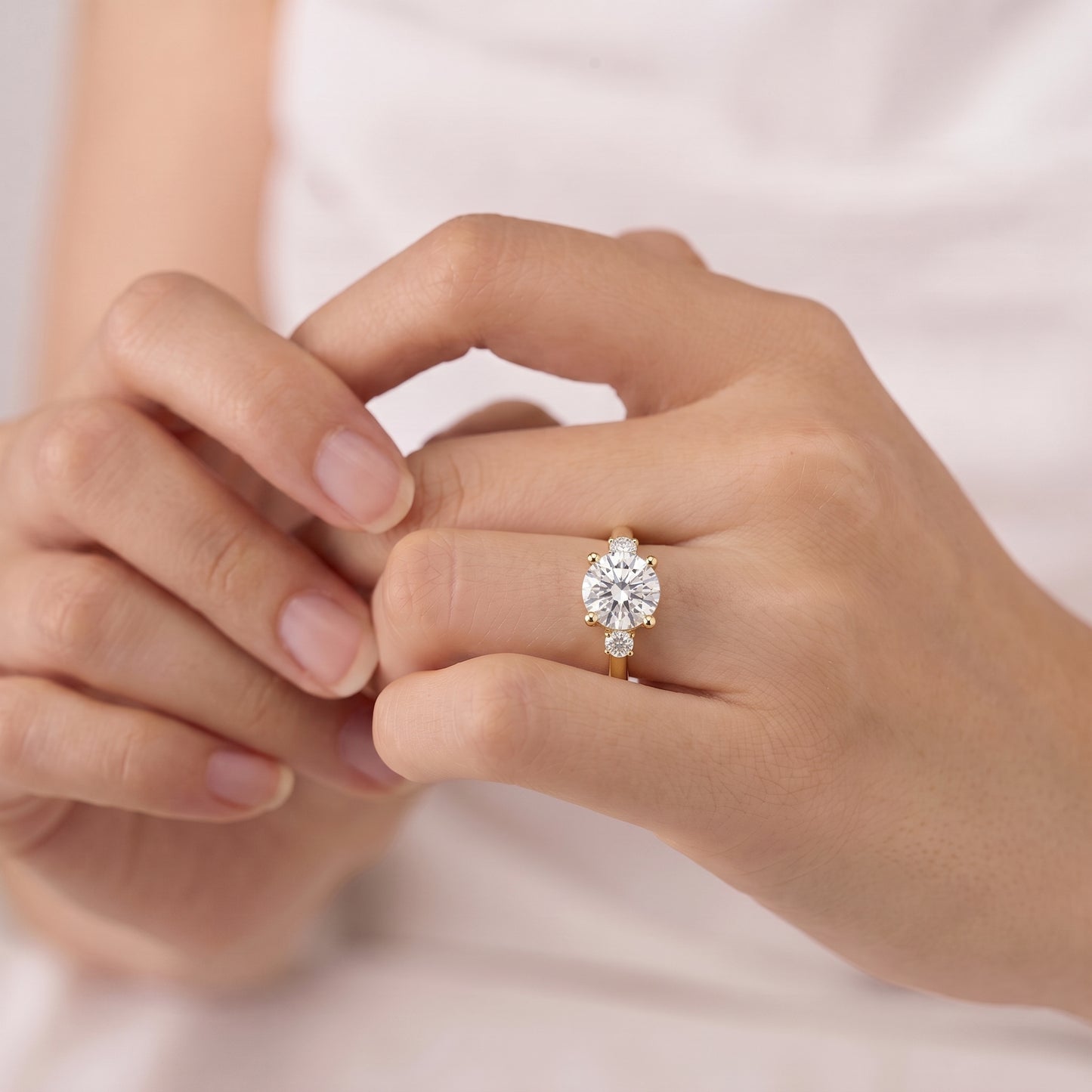 2 Carat Round Cut Moissanite Diamond Three Stone Engagement Ring