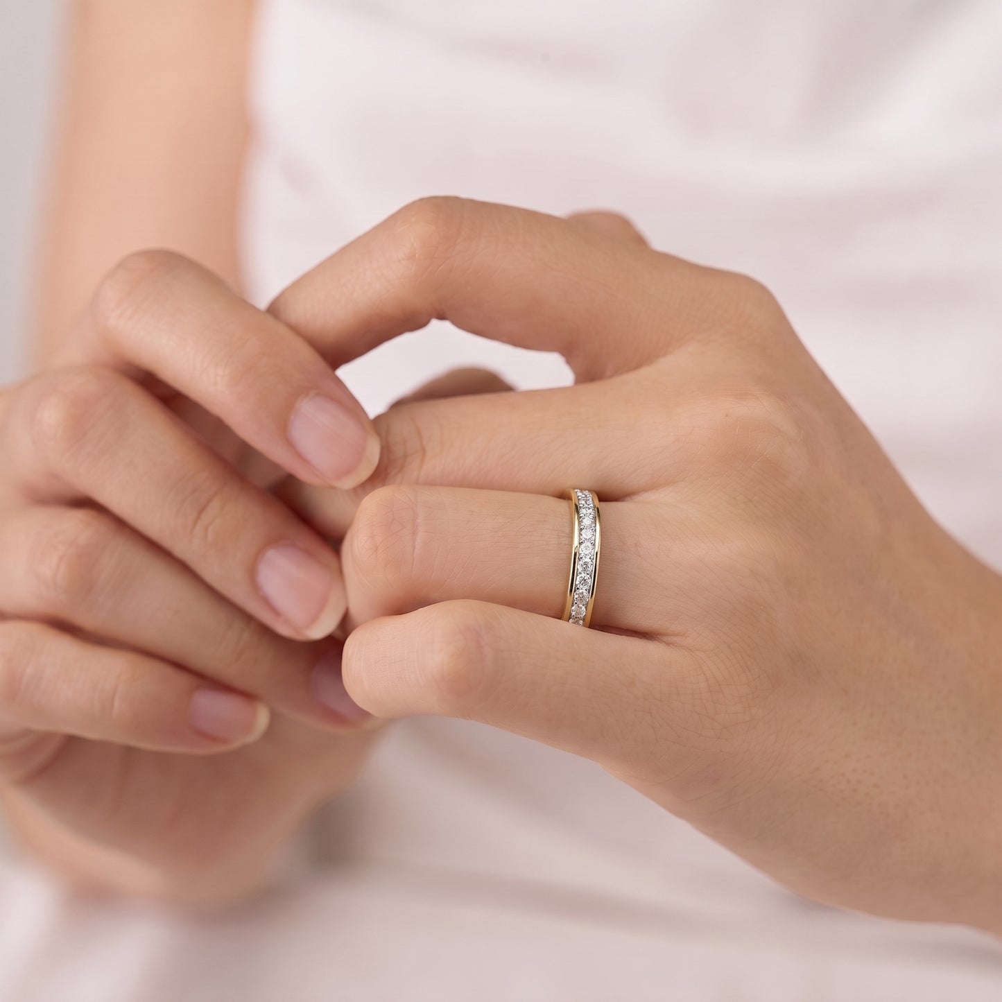 Simple Moissanite Diamond Band with Channel Stones
