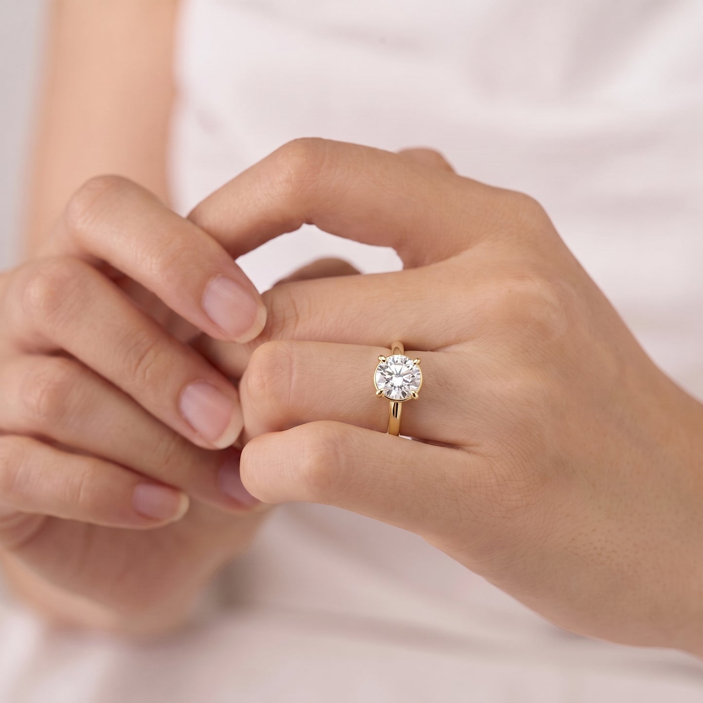1.5 Carat Round Cut Solitaire Moissanite Diamond Engagement Ring