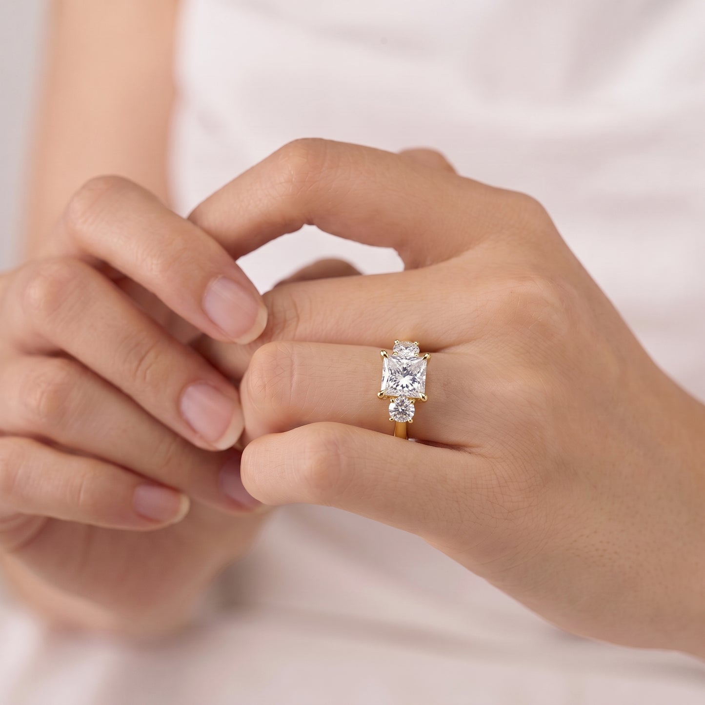2.5 Carat Princess Cut Moissanite Diamond Three-Stone Engagement Ring