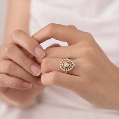 Round Cut Moissanite Diamond Halo Engagement Ring with Openwork Design