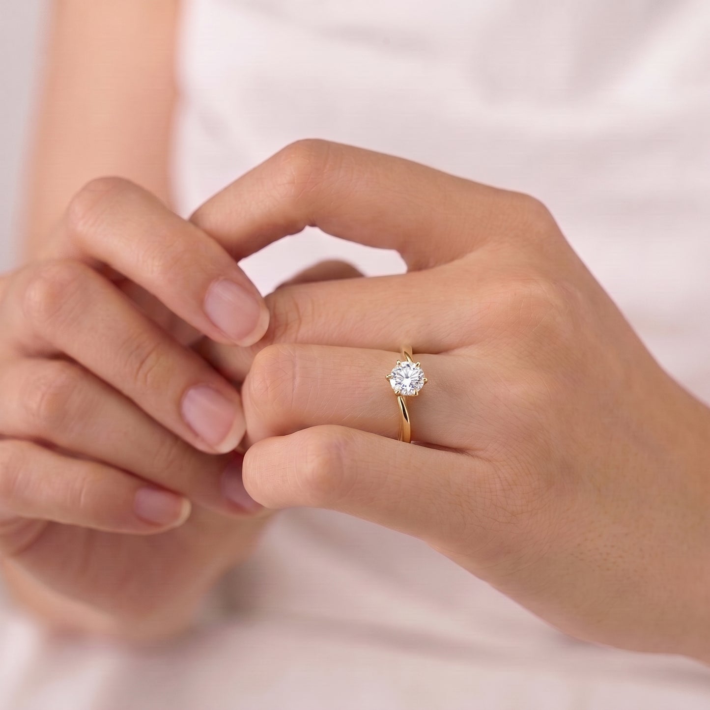 0.30 Carat Round Cut Moissanite Diamond Engagement Ring with Modern Bypass Band