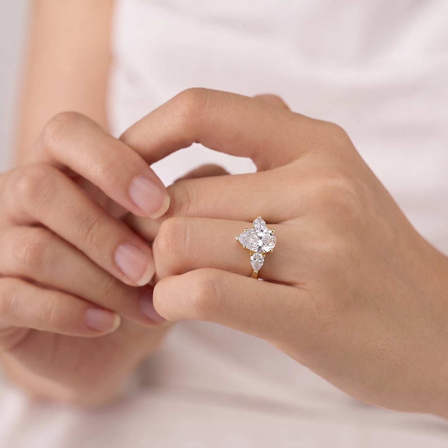 2 Carat Pear-Cut Three-Stone Moissanite Diamond Engagement Ring