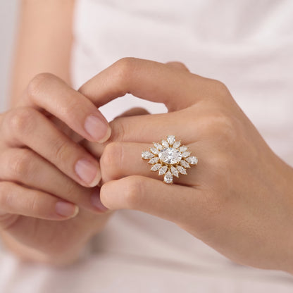 4 Carat Luxurious Oval-Cut Moissanite Diamond Floral Cluster Statement Ring