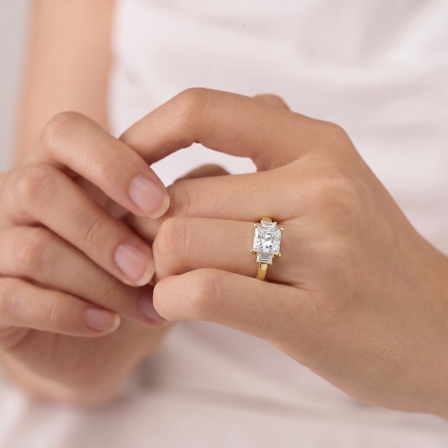 1.5 Carat  Princess Cut Moissanite Diamond Three Stone Engagement Ring
