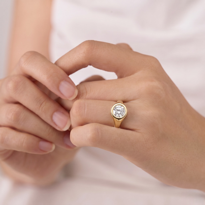 2 Carat Modern Round Cut Moissanite Diamond Signet Ring