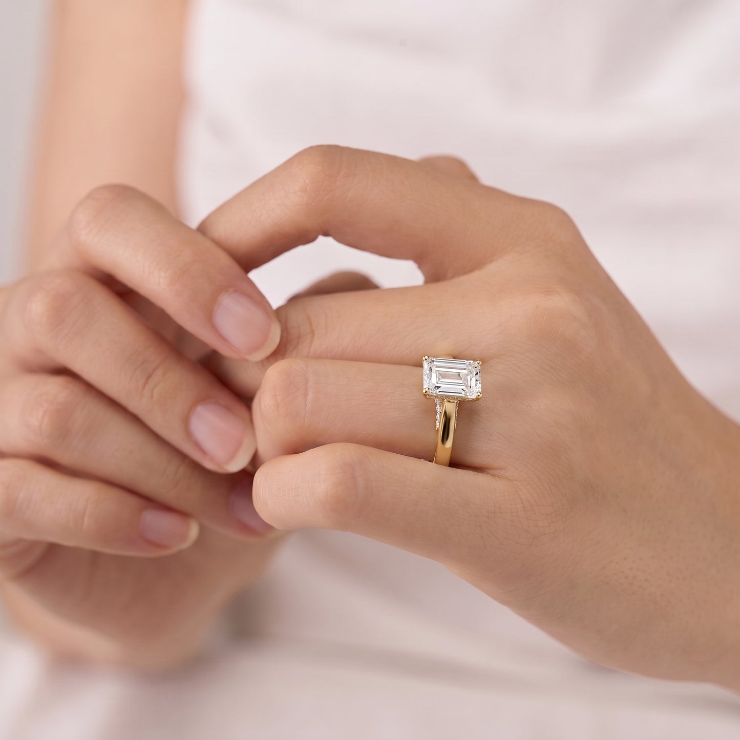 2 Carat Classic Emerald Cut Moissanite Diamond Solitaire Ring