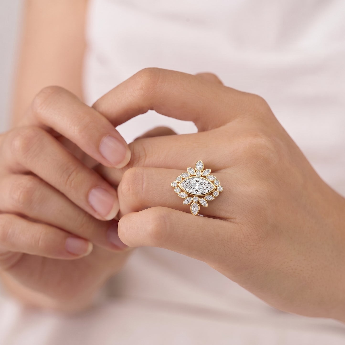 1.5 Carat Marquise Center Floral Halo Moissanite Diamond Ring