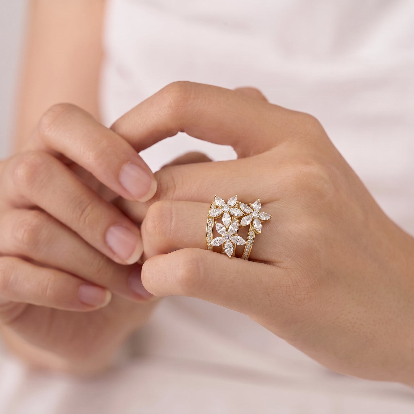 Marquise Cut Moissanite Diamond Flower Cluster Ring