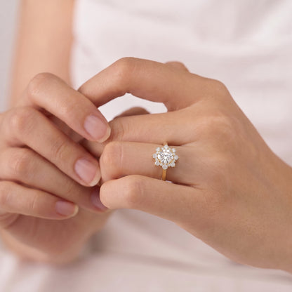 2 Carat Round Cut Moissanite Diamond Floral Halo Engagement Ring