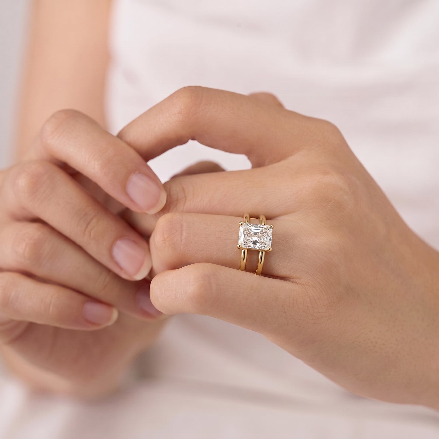 2 Carat Square Radiant Cut Moissanite Diamond Solitaire Engagement Ring