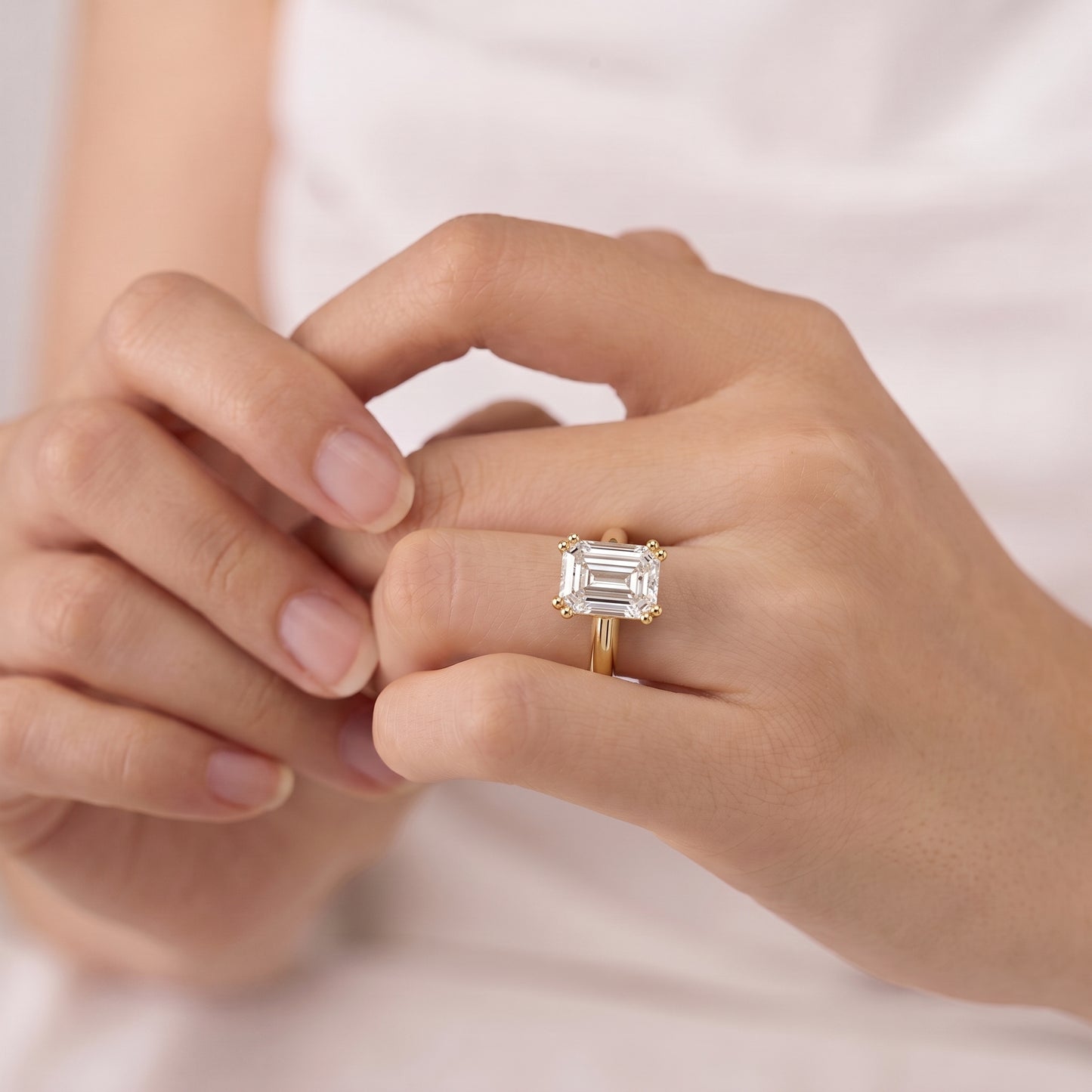 1.5 Carat Emerald-Cut Moissanite Diamond Solitaire Engagement Ring