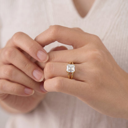 2 Carat Asscher Cut Moissanite Diamond Split Shank Ring