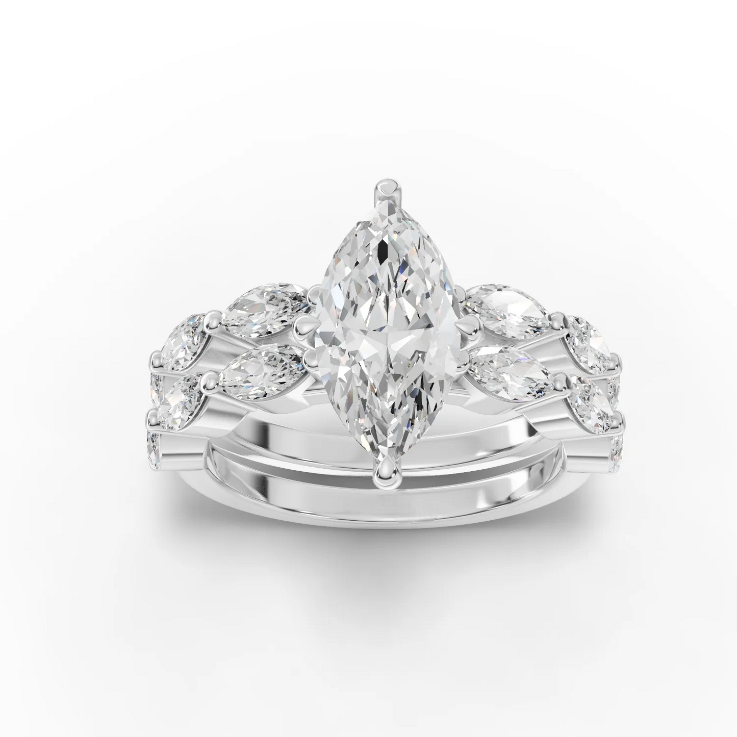 1.5 Carat Center Marquise Cut Moissanite Diamond Ring with Double Band