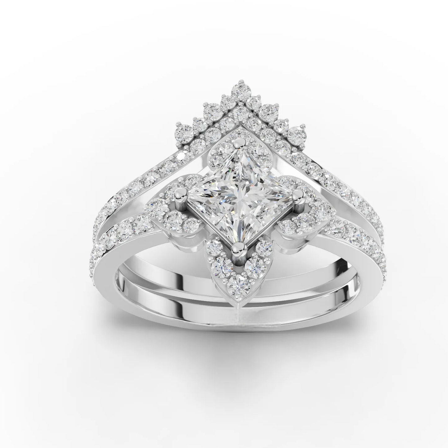 0.75 Carat Center Princess Cut Moissanite Diamond Engagement Ring