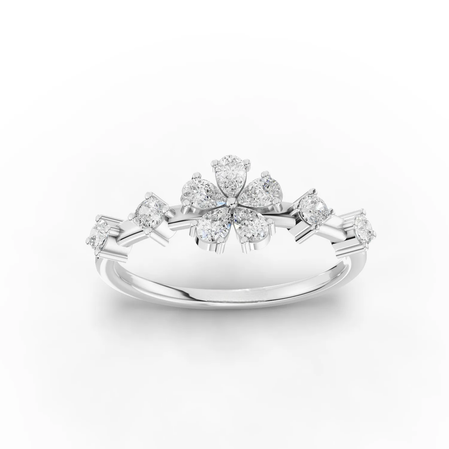 Pear Moissanite Diamond Premium Floral Ring
