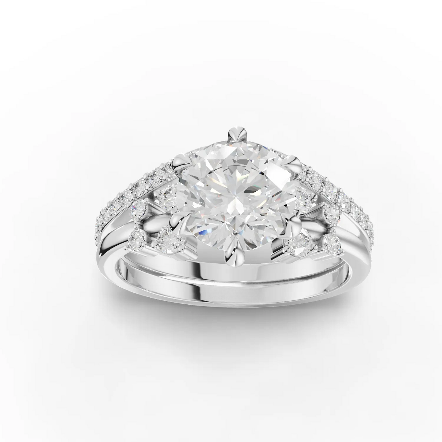 1.5 Carat Center Round Cut Moissanite Diamond Ring with Curved Band