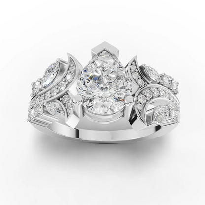 1.5 Carat Center Pear, Marquise, Round Cut Moissanite Diamond Engagement Ring