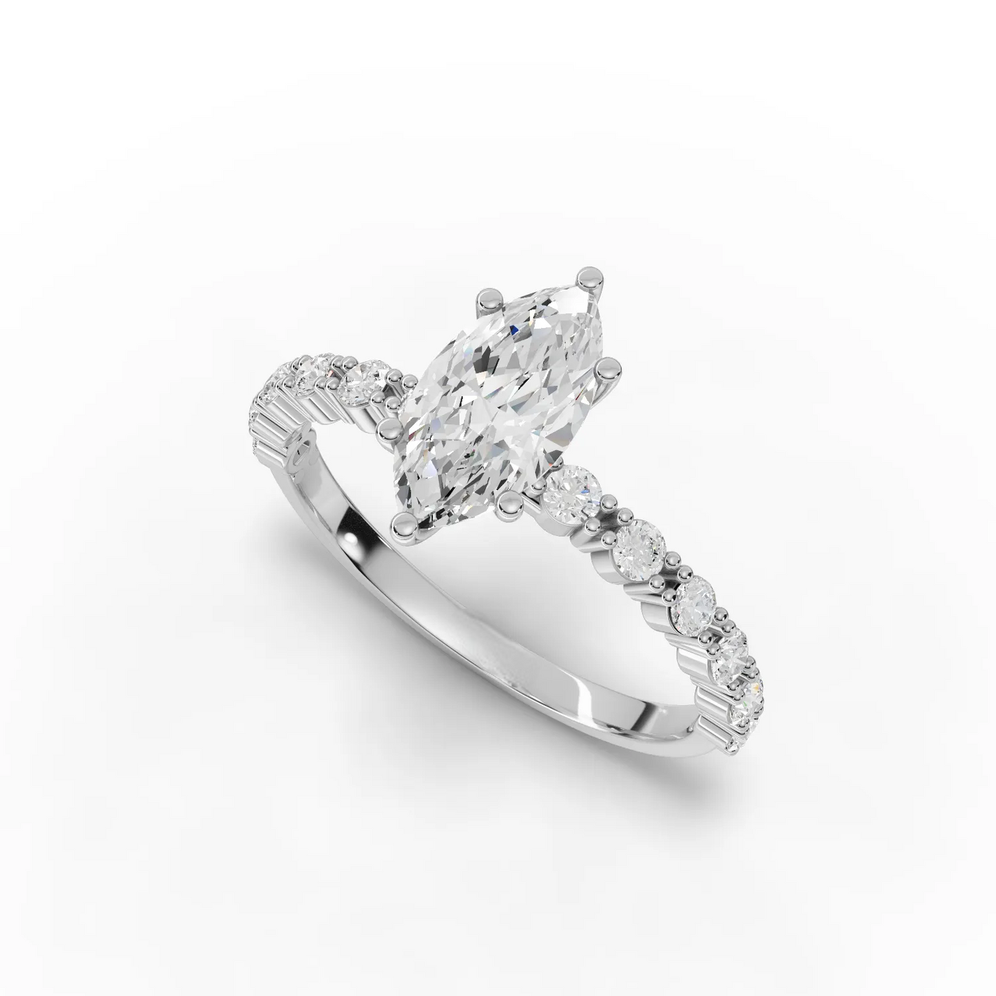1 Carat Center Marquise Cut Moissanite Diamond Engagement Ring
