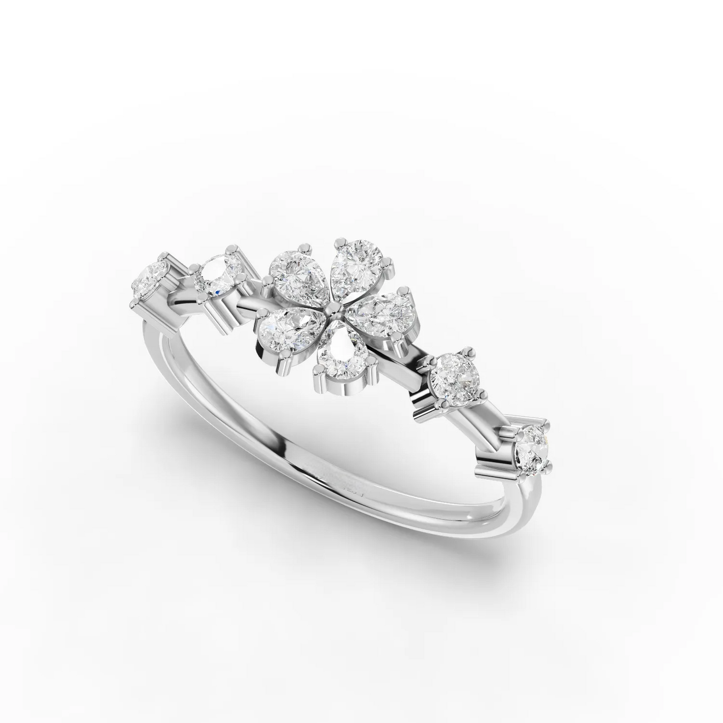Pear Moissanite Diamond Premium Floral Ring
