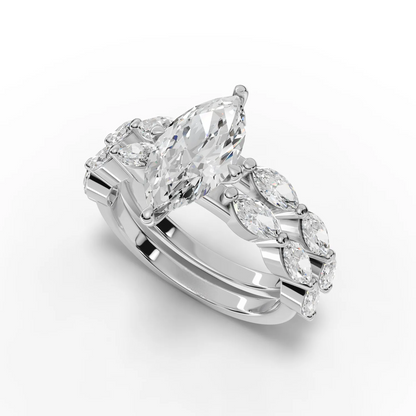 1.5 Carat Center Marquise Cut Moissanite Diamond Ring with Double Band