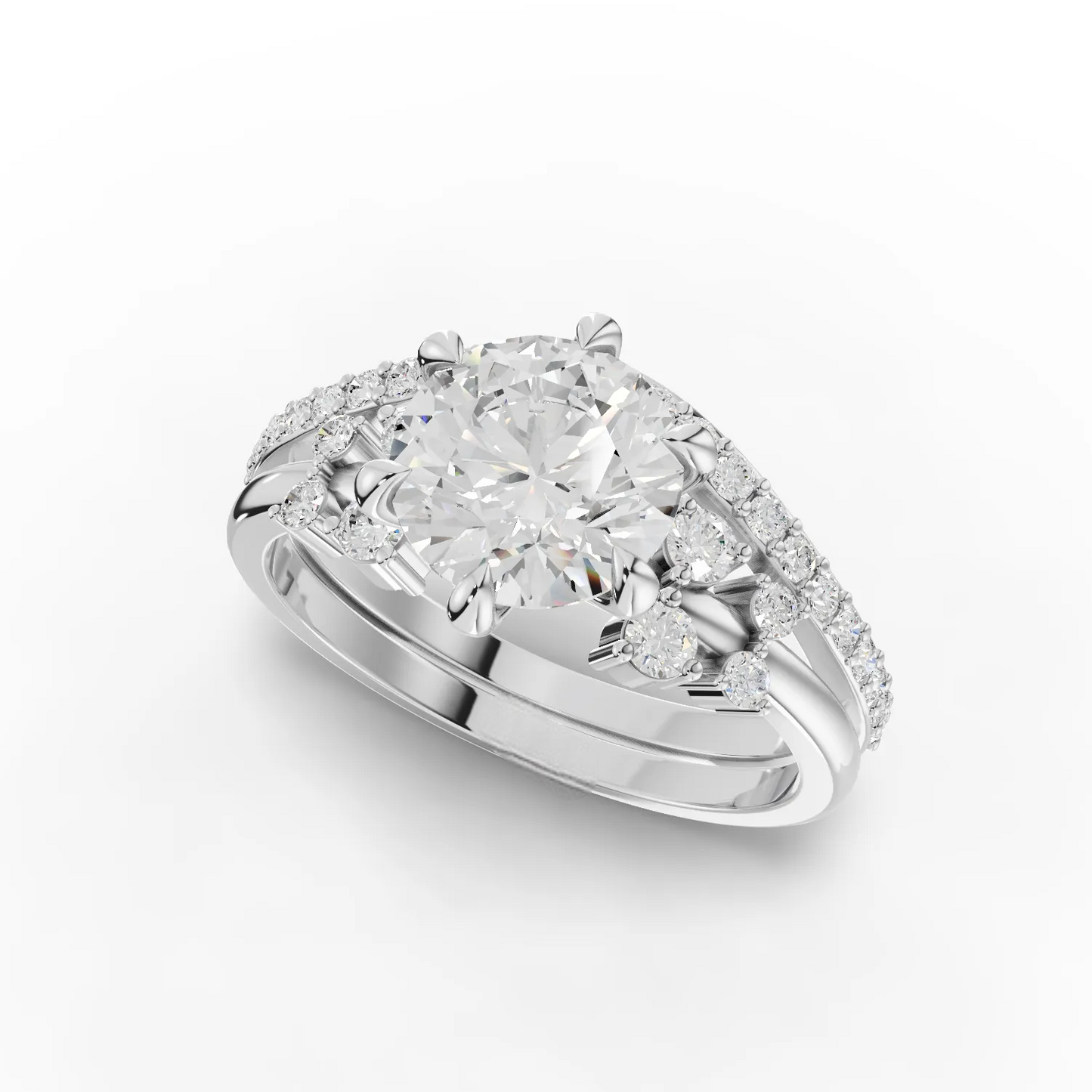 1.5 Carat Center Round Cut Moissanite Diamond Ring with Curved Band