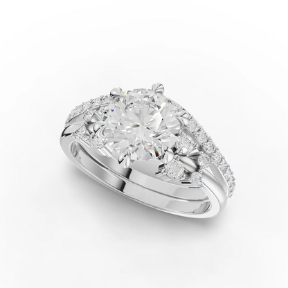 1.5 Carat Center Round Cut Moissanite Diamond Ring with Curved Band
