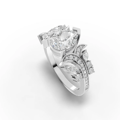 1.5 Carat Center Pear, Marquise, Round Cut Moissanite Diamond Engagement Ring