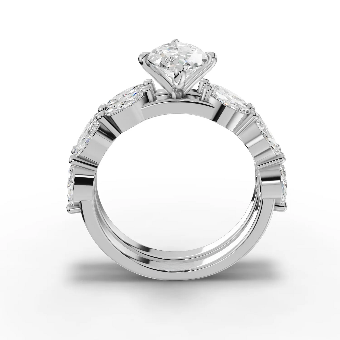 1.5 Carat Center Marquise Cut Moissanite Diamond Ring with Double Band