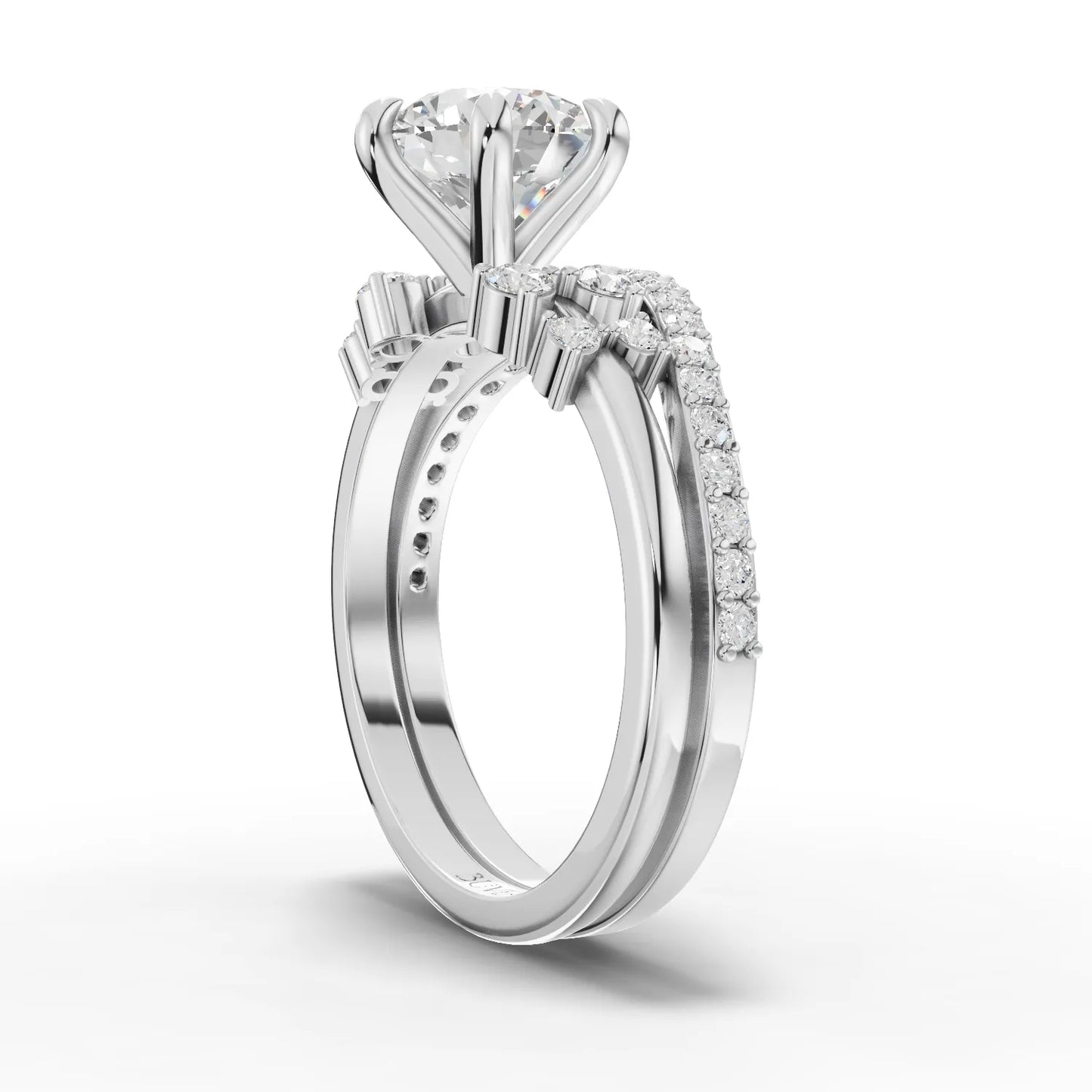 1.5 Carat Center Round Cut Moissanite Diamond Ring with Curved Band