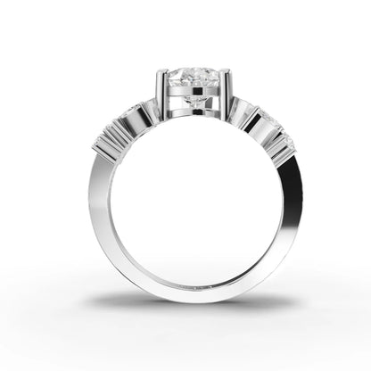 1.5 Carat Center Pear, Marquise, Round Cut Moissanite Diamond Engagement Ring