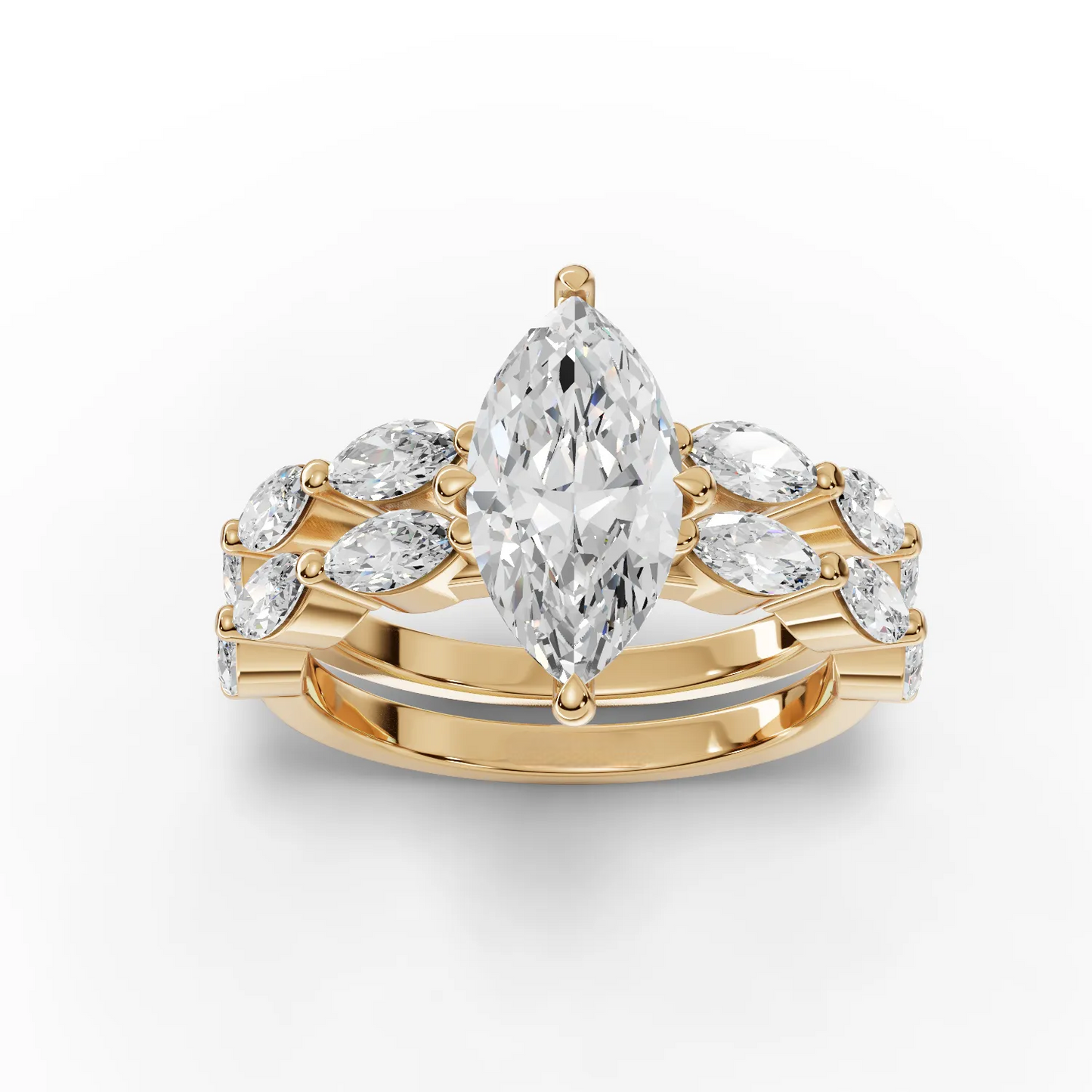 1.5 Carat Center Marquise Cut Moissanite Diamond Ring with Double Band