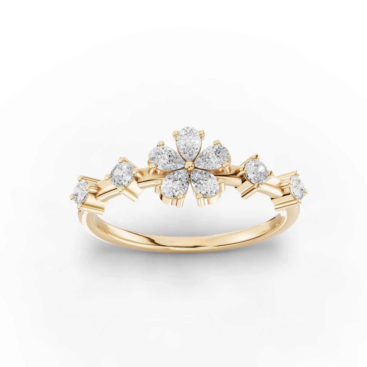 Pear Moissanite Diamond Premium Floral Ring