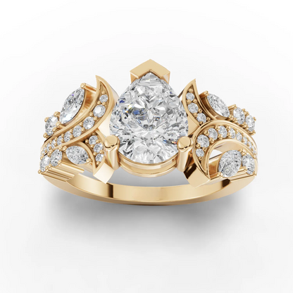 1.5 Carat Center Pear, Marquise, Round Cut Moissanite Diamond Engagement Ring