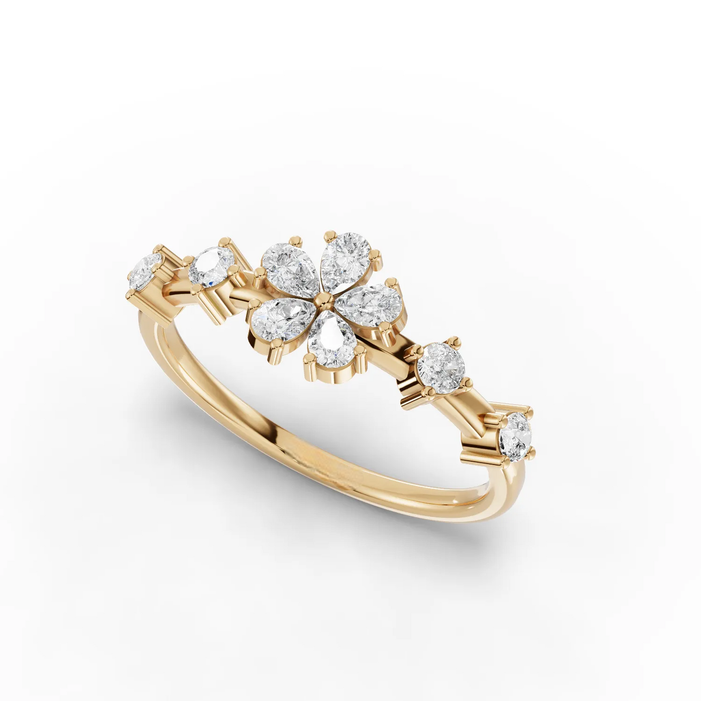 Pear Moissanite Diamond Premium Floral Ring