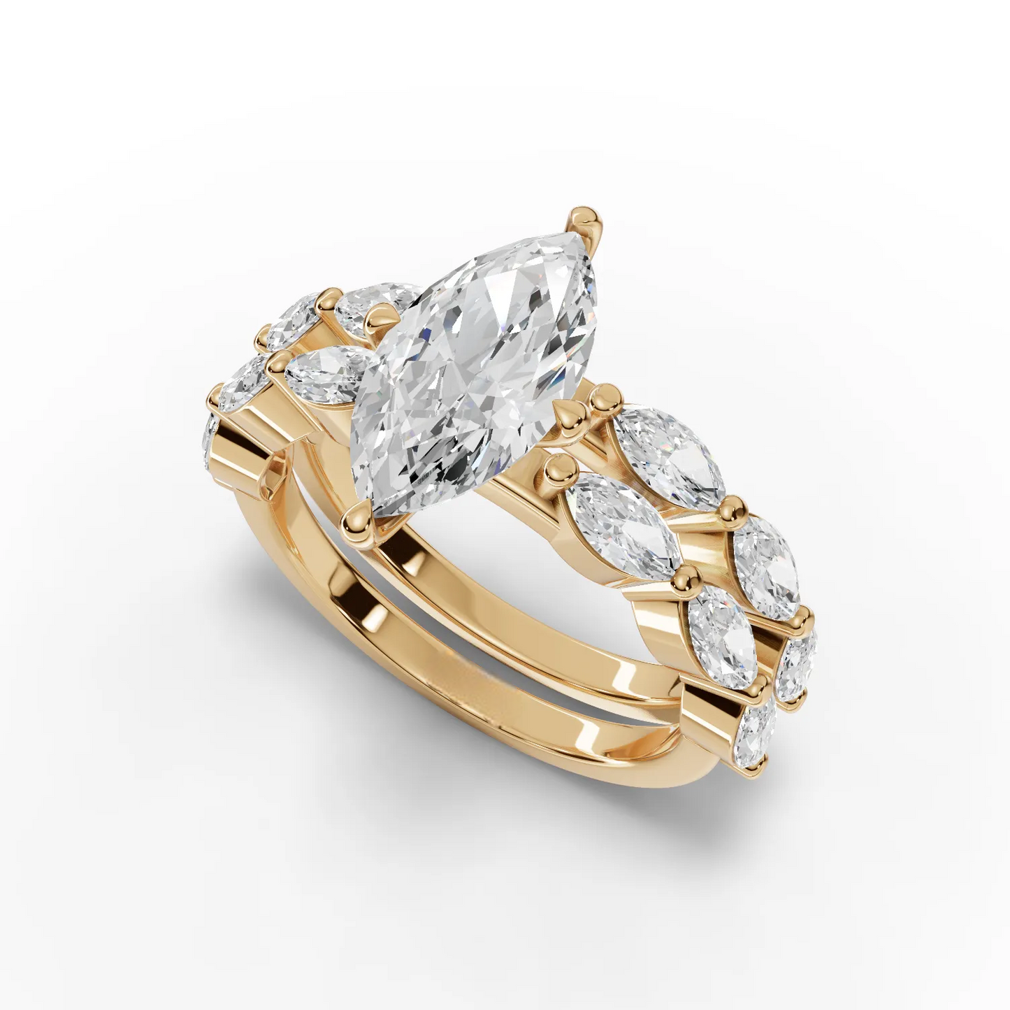 1.5 Carat Center Marquise Cut Moissanite Diamond Ring with Double Band