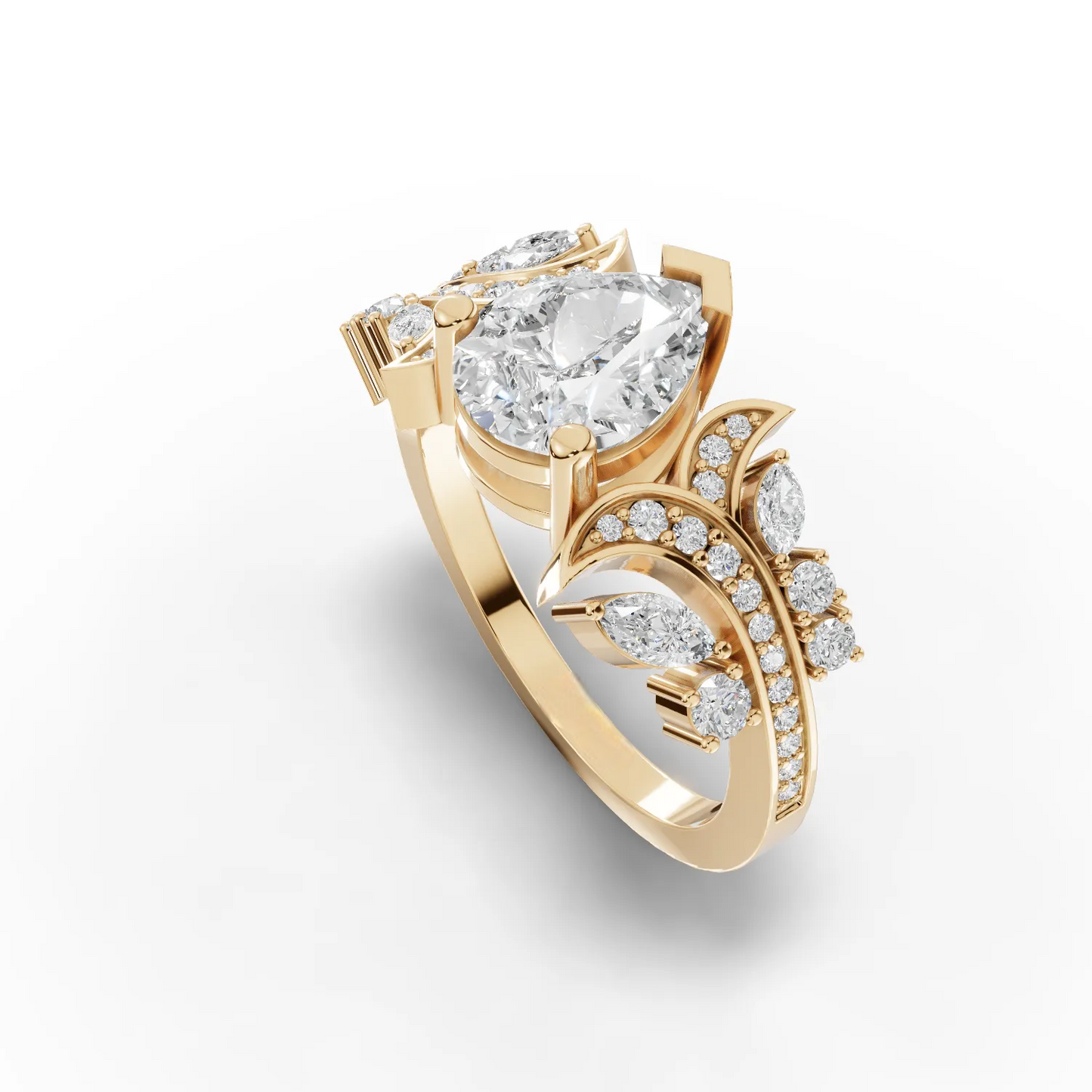 1.5 Carat Center Pear, Marquise, Round Cut Moissanite Diamond Engagement Ring