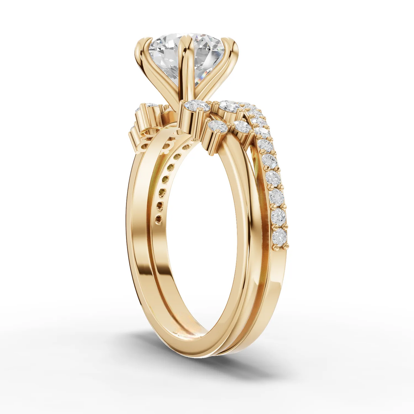 1.5 Carat Center Round Cut Moissanite Diamond Ring with Curved Band