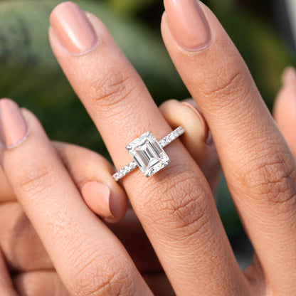 2.5 Carat Center Emerald Cut Moissanite Diamond Engagement Ring