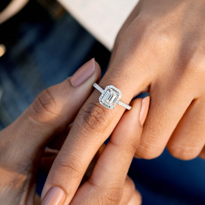 1 Carat Center Emerald Cut Moissanite Diamond Engagement Ring
