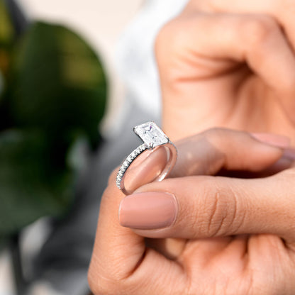 2.5 Carat Center Emerald Cut Moissanite Diamond Engagement Ring
