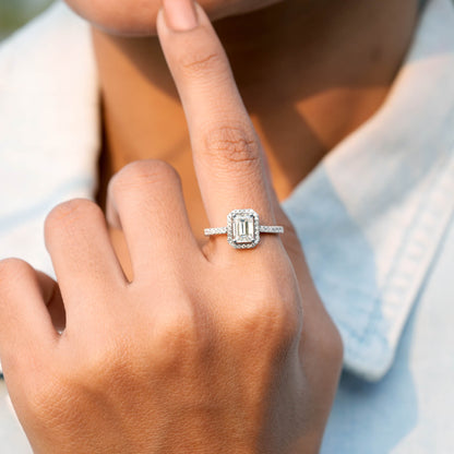 1 Carat Center Emerald Cut Moissanite Diamond Engagement Ring