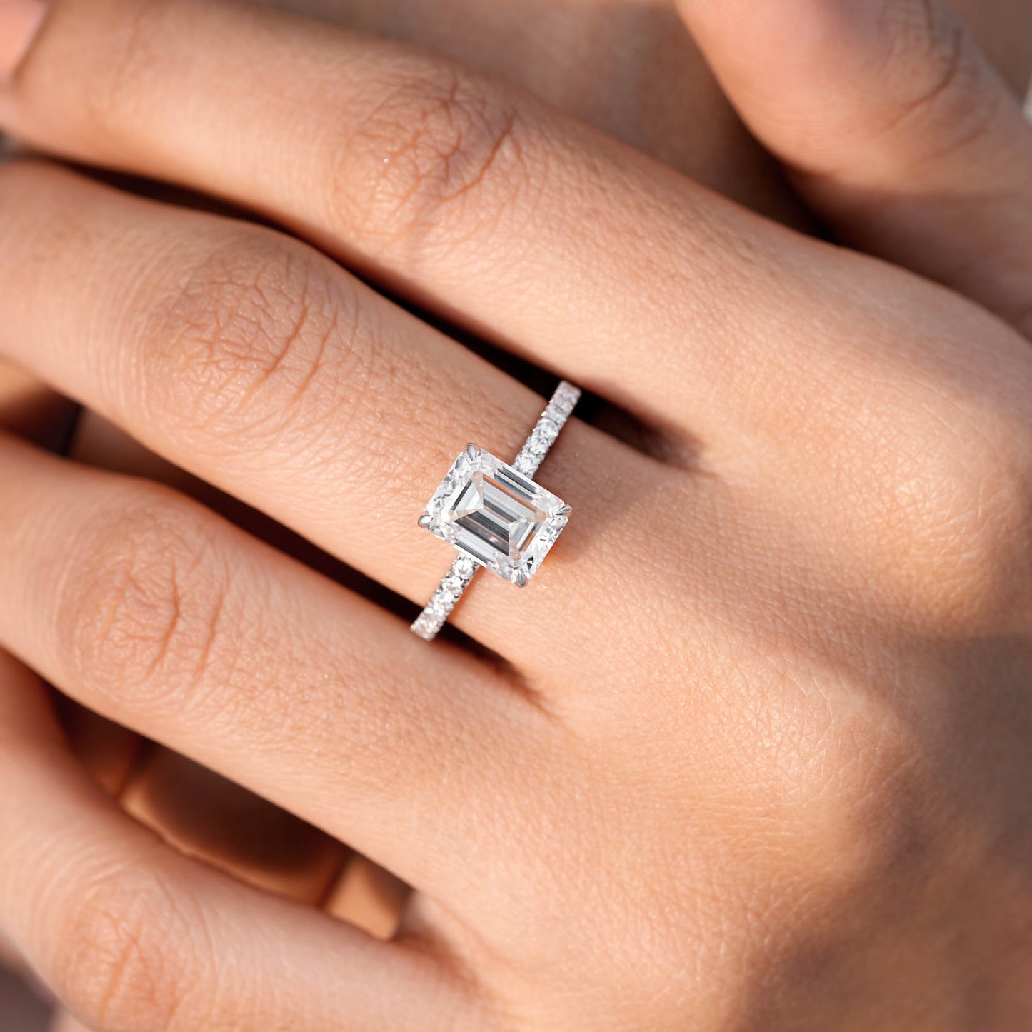 2.5 Carat Center Emerald Cut Moissanite Diamond Engagement Ring