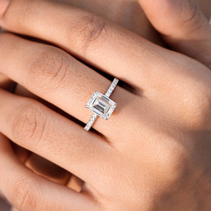 2.5 Carat Center Emerald Cut Moissanite Diamond Engagement Ring