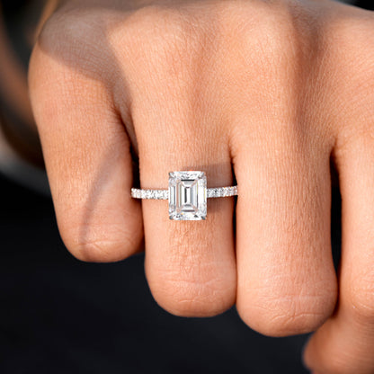 2.5 Carat Center Emerald Cut Moissanite Diamond Engagement Ring